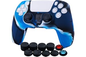 YoRHa Custodia in Silicone Cover Skin per PS5 Dualsense Controller (Blu mimetico) x 1 con Copri levette Analogiche x 10