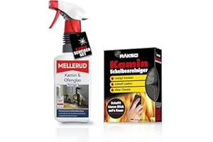 ‎RAKSO RAKSO Kamin-Scheibenreiniger | Kaminscheiben-Set | 2 Schwämme - kratzfreie Reinigung von Kaminglas - MELLERUD Kamin & Ofenglas Reiniger - 1 x 0,5 l - Spray für hartnäckige Verschmutzungen