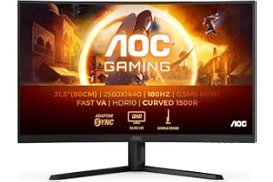 AOC Gaming CQ32G4VE – 32 tum QHD böjd skärm, 180Hz, snabb VA, 1ms GtG, HDR10, G-meny, spellägen, FreeSync (2560 x 1440, 300 cd/m2, HDMI 2.0/DP 1.2)