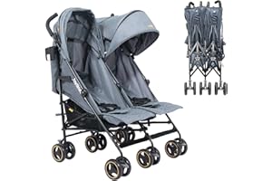 Jovikids Carrito para Gemelos Cochecito Gemelar Sillita de Paseo Doble Reclinable Plegable con Canasta Reposapiés Ajustable Dosel Acero Gris Antracita