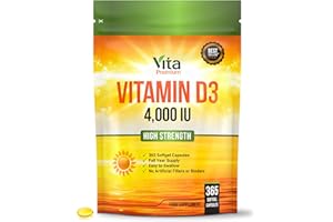 VITA PREMIUM Vitamin D 4,000 IU Softgels, Maximum Strength Vitamin D3 Supplement, 365 Easy to Swallow Softgels (Not Tablets) - Full Year Supply