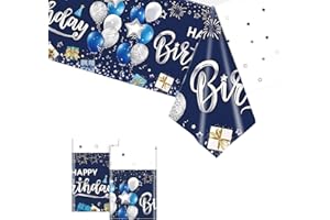 Dagelar 2PCS Navy Blue Birthday Tablecloth,Happy Birthday Party Table Covers Blue Waterproof Plastic Tablecloth Blue Birthday Party Decorations for Boys Men 137 * 274cm