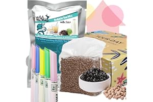 Wild Monk Bubble Tea Kit - Bubble Tea Set for Boba Tea at Home - Set Contains Milk Tea Powder (1kg), 1kg Tapioca Pearls, 5X Bubble Tea Colourful Compostable Straws Paper Straws