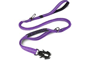 Joytale Taktyczna smycz bungee dla psa, wytrzymała, amortyzująca wstrząsy, 2 wyściełane uchwyty, metalowy karabincki, pas bezpieczeństwa samochodowy, mocny, bez ciągnięcia