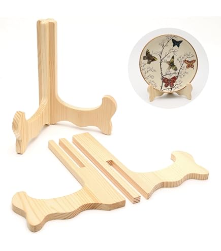 Afneembare houten ornamenten, bordenstandaard, houten bordenhouder van bamboe, tafelezel 15,24 cm display, bordenstandaard, decoratieve fotolijst van bamboe, grammofoonplaatstandaard