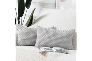 Madizz Juego de 2 Fundas de cojín de Pana a Rayas Bohemias Funda de cojín Decorativa Suave para Dormitorio sofá Funda de Almohada Gris Claro 30 x 50 cm