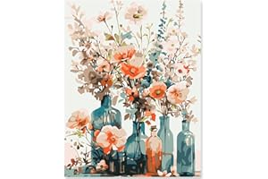 EFOTIML Kit di Pittura per Numeri per Adulti Principianti e Bambini Età 8-12, 1pcs 16x20 Tela per Kit di Pittura per Adulti in Scatola Colorata (Senza Marco) - Foglie di Eucalipto Flores