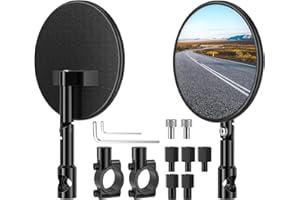 WILDFUN Motorcycle Mirrors Set E24 Certified, 8mm 10mm Bolt 7/8 inches 22mm Handlebar Clamps, 360° Rotatable Motorbike Mirrors Compatible with Most ATV, Scooter, E-Bike Bicycles