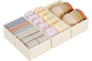 DIMJ Organisateur de Tiroirs De Rangement - Séparateurs de Tiroir Non Tissés, Boîte Organisateur Dressing Rangement Gain de Place Pour Chaussettes, Sous-VêTements, Cravates, Beige, 4 Pièces