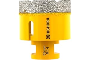 HIGHDRIL Diamond Core Drill Bit - 2-3/16"(55mm) with M14 Thread Dry drilling for Porcelain Tile Ceramic Granite Marble Stone Masonry Brick for Angle Grinders