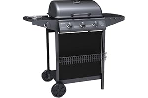 Tepro 3 Burner Gas BBQ Grill - 50 x 37cm | Outdoor Electric Push Ignition Burner Barbecue with Lid, Gas Hose & Regulator | Compact & Easy Set Up with Thermometer & Accessories | Home Garden Cooking