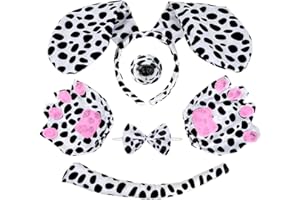 XNIVUIS 5 Pièces Set de Costume de Chien Tacheté,Déguisement Animal,Comprend Un Nez de Chien Tacheté des Oreilles de Chien et Une Queue,des Gants Un Noeud Papillon,pour Déguisements Carnaval(Tacheté)