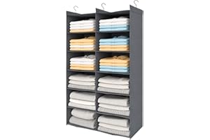 ‎ALLTIDYUP ALLTIDYUP Doppelreihe Hängeregal, 6 Ebenen Schrank Organizer für Kleidung, Faltbarer Kleiderschrank Organizer mit 3 Metallhaken, platzsparend für Schlafzimmer, Studentenwohnheim – Grau