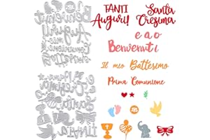 BETESSIN 2 Set Fustelle Festa Battesimo Cresima Prima Comunione Nascita Benvenuti Stencil Cutting Dies Lettere per Scrapbooking Bomboniere Biglietti d'Auguri Decorazione Fai da Te Creazione Goffratura