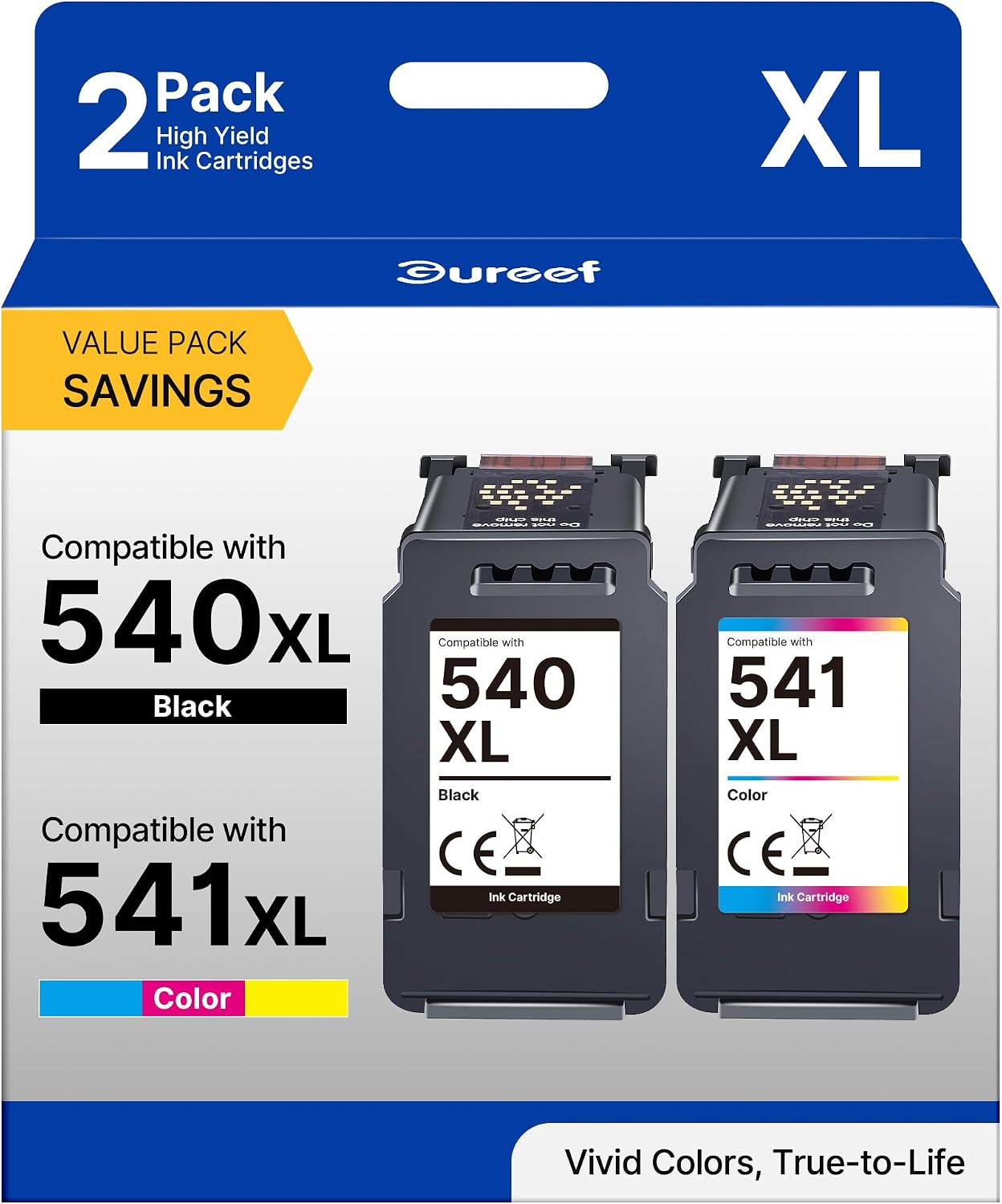 540XL and 541XL Ink Cartridges Twin Pack Replacement for Canon 540 and 541 Ink Cartridges PG-540XL Black CL-541XL Colour Printer Ink for Canon Pixma TS5150 TS5151 MG3600 TS5100 MG3650 MG3650S(2-Pack)