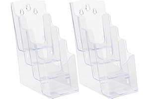 Belle Vous Espositore Brochure Porta Depliant da Tavolo in Plastica Trasparente (2pz) - Porta Volantini Verticale a 4 Livelli da Banco/Tavolo o Parete - Contenitore Volantini, Menu e Portariviste