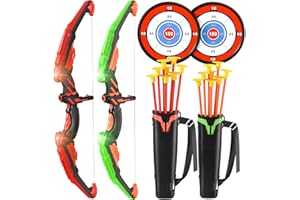 ‎DOLOOWEE Doloowee Pfeil und Bogen Spielzeug für Kinder, Bogenschießen Set mit LED-Leuchten –2 Superbogen, 16 Saugnapfpfeile, 2 Zielscheibe, 2 PfeilKöcher, Indoor Outdoor Spielzeug für Jungen Mädchen