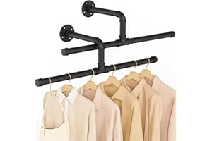 Yawinhe Tringle à Vêtement Industriel, Lot de 2, Porte Manteau Mural 51cm, Penderie Murale Amovible et Multifonction, pour Salon, Chambre, Noir