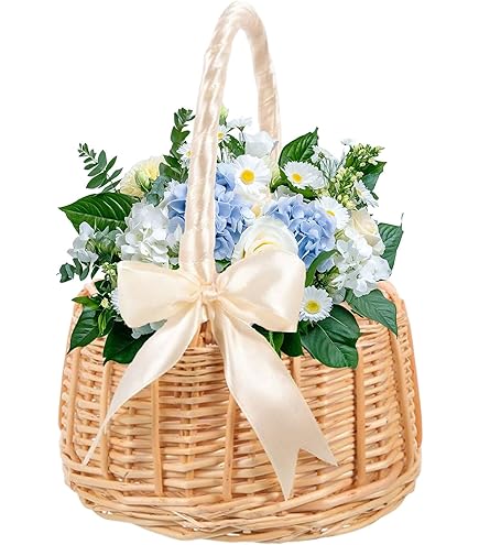 ATAILOVE Blumenmädchen-Körbe 2 Stück - Elfenbeinfarben Mit Perlengriff Hochzeit