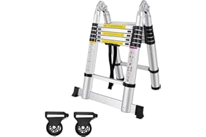 Yuenfong - Scala telescopica pieghevole in alluminio, 3,8 m, antiscivolo, multiuso, scala a pioli, portata massima 150 kg, 1,9 + 1,9 m