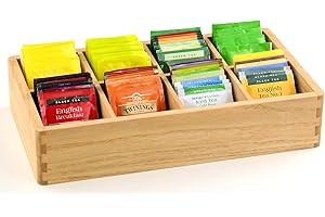 KIRIGEN Wood Tea Bag, Coffee Bag Storage Box, 8 Compartments, Rectangular, 34.4 x 19.2 x 7 cm, Natural(CYH8G-NA)