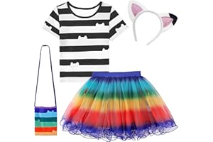 keaiyouhuo Regenbogen Tutu Kleid für Mädchen, Mädchen Prinzessin Kostüm mit Tasche Zubehör Cosplay Halloween Weihnachten Geburtstag Party