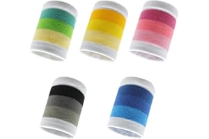 TenaLucy 5 Pièces Bandeau de Transpiration Poignet Coton Sport Fitness Bras pour Basketball Football Tennis Course Hommes Femmes Enfants