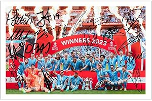 RJR PRINTS Foto firmada por el equipo del equipo del equipo del equipo del equipo del Manchester City 22/23 Fa Cup de 6 x 4 pulgadas con impresión preimpresa, regalo de autógrafo de fútbol