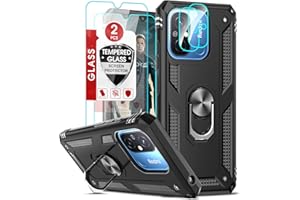 LeYi Funda para Xiaomi Redmi 12C/12 C/11A con 2 Piezas Vidrio Templado y 2 Piezas Protectores Lente Cámara, Armor Carcasa con 360 Anillo Soporte Hard PC y Silicona Antigolpes Case, Negro