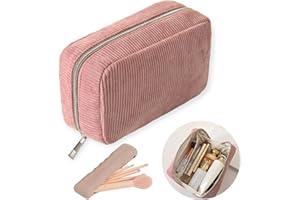 Joukoyo Trousse Maquillage Grande Capacité pour Femme, Homme, Fille, Garcon, en Velours avec Compartiments avec et Porte-Pinceau de Maquillage en Silicone - Rose