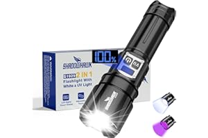 ‎SHADOWHAWK Shadowhawk 2-in-1 LED/UV Taschenlampe Aufladbar mit Dual-Switch | 500000 Lumen Extrem Hell Taschenlampen mit UV Schwarzlicht für Inspektion/Camping/Outdoor, Stufenloses Dimmen, Bequeme Bedienung