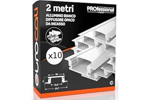 Eurocali 10x Profili da 2 metri (20mt) in Alluminio Bianco per Strisce LED Schermatura Opaca ingombro max striscia led 12.4mm - 24.7 x 7