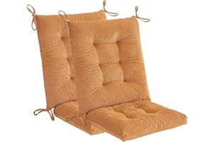 Makimoo Outdoor Patio Cushion, Rocking Chair Cushion, Tufted Pads, Set of Upper and Lower with Ties Pack of 2 (2 Sets) -Back 50 * 43 cm，Seat 43 * 43 cm (Khaki)