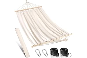 Anyoo Outdoor Garden Hammock with 120CM Wooden Spread Bars, Large Cotton Hammock with Portable Carry Bag and Hanging Straps, Perfect for Patio Yard Beach Camping