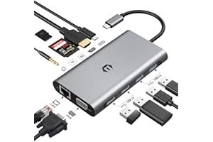 HOPDAY 11 en 1 Hub USB C, USB C Docking Station Triple Display Via VGA/HDMI, Macbook Pro/Air USB C Adapter(1G Ethernet,PD 100W,3.5mm Audio,SD/TF Reader, USB A 3.0/2.0) Dongle pour Dell,HP,Lenovo