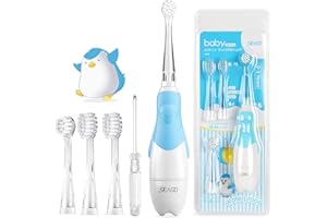 SEAGO SG-513 elektryczna szczoteczka do zębów dla dzieci od 0-3 lat, z oświetleniem LED, inteligentny timer, wodoszczelna, IPX7, niebieska