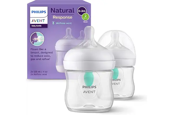 Philips Avent Biberón Natural Response: 2 biberones de 125 ml con sistema AirFree, sin BPA, para recién nacidos a partir de 0 meses (modelo SCY670/02)