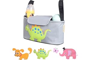 Sac de Rangement pour Poussette et Landau Organisateur à Langer Accesoire de Poussette pour Bébé Maternité avec Porte-gobelet (New-Dinosaure)