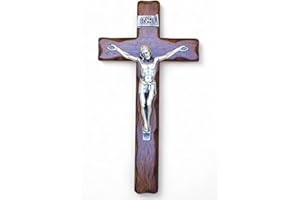 La Balestra Crocifisso da Parete - Artigianale Made in Italy Cristo e INRI Placcati Argento 999 - Crocifissi da Parete in Legno, Cura e Precisione dei dettagli di Gesù Crocifisso - 25 x 14cm