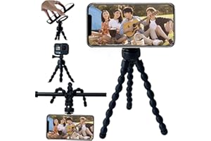 Ysnzaq Mini Trépied Flexible pour Téléphone Portable, Magnétique Trepied Smartphone, 360° Rotation Support Caméra avec Vis 1/4" pour iPhone, Galaxy, Android, Go Pro-BZY Black