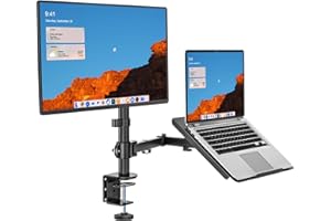 WALI Monitor Halterung mit Laptop Arm, Monitor Halterung Laptop Neigbare, Drehbare, Monitor Laptop Halterung Schreibtisch