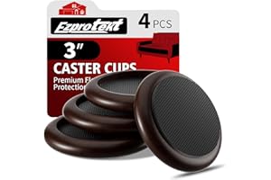 Ezprotekt 3 inch Premium EVA Castor Cups for Wooden Floors & Smooth Surfaces Φ 76 mm - Dark Brown Wood Grain - 4PCS Chair Leg Floor Protectors - Castors for Furniture - Furniture Cups