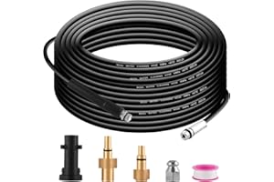 Ozonlife 10M Tuyau Déboucheur Canalisation pour Nettoyeur Haute Pression 180 Bar 60°C avec Buse à Jet & 3 Adaptateurs pour Karcher K2 K3 K4 K5 K6 K7