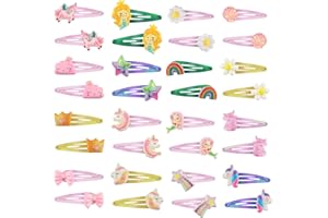 DASHUAIGE 32 PCS Toddler Girls Snap Clips, Lovely Unicorn Rabbit Hair Clip for Kids Cute Rainbow Metal Snap Hair Pins love Heart Kids Butterfly Hair Clips for Girls