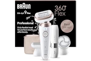 Braun Silk-épil 9 Flex, Épilateur Avec Tête Flexible À 360°, Épilation Facile, Étanche, Avec Tête De Rasoir Pour Femmes, Sabot Tondeuse Et Brosse Exfoliante, Mini-Rasoir Visage, 9-360 3D, Blanc/Rose