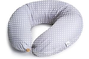 Niimo Coussin de Grossesse et d'allaitement XXL - Housse de Coussin Maternité 100% Coton, Distingué par Deux Prix en 2022, Lavable, Coussin d'allaitement (Gris avec Pois Blancs)
