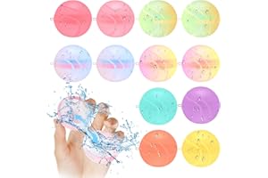 ZOOMARLOUS Reusable Water Balloons for Kids, 12 PCS Water Balloons Self Sealing Refillable Magnetic Water Bombs Quick Fill Pool Toys for Adults Water Fight Summer Party Swimming Pool Games Beach