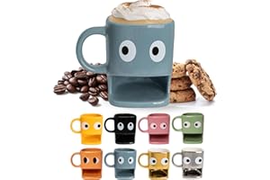 Fisura – Taza original para regalar “ojos”. Taza con soporte para galletas azul. Taza de cerámica con hueco para galletas. Taza con capacidad de 240 ml.