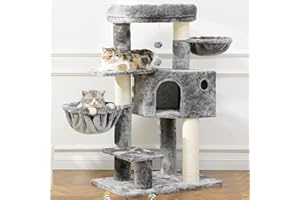 MSmask Arbre à Chat avec Troncs Extra Épais 120 cm, avec Grande Plateforme d'observation, Plaque de Base Réglable, Arbre d'escalade Stable