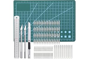 BEKKLPOU Set Di Tappetini Da Taglio, Base Autorigenerante Tappetino Da Taglio a5 Verde Cutting Mat Artigianale, Cutting Mat Con 104 Lama Di Ricambio e Coltello Da Intaglio Righello In Acciaio